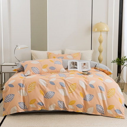 91家纺网 家纺一手货源 找家纺 新月家纺（锦威郎） 2024新款全棉加厚长绒棉数码印花四件套系列 清风随心-桔