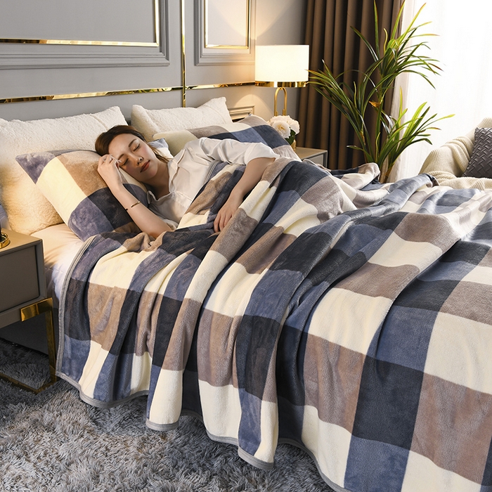 91家纺网 家纺一手货源 找家纺 圣楚 2024新款300g加厚保暖云貂绒双面毯子办公室午睡毛毯直播 简静