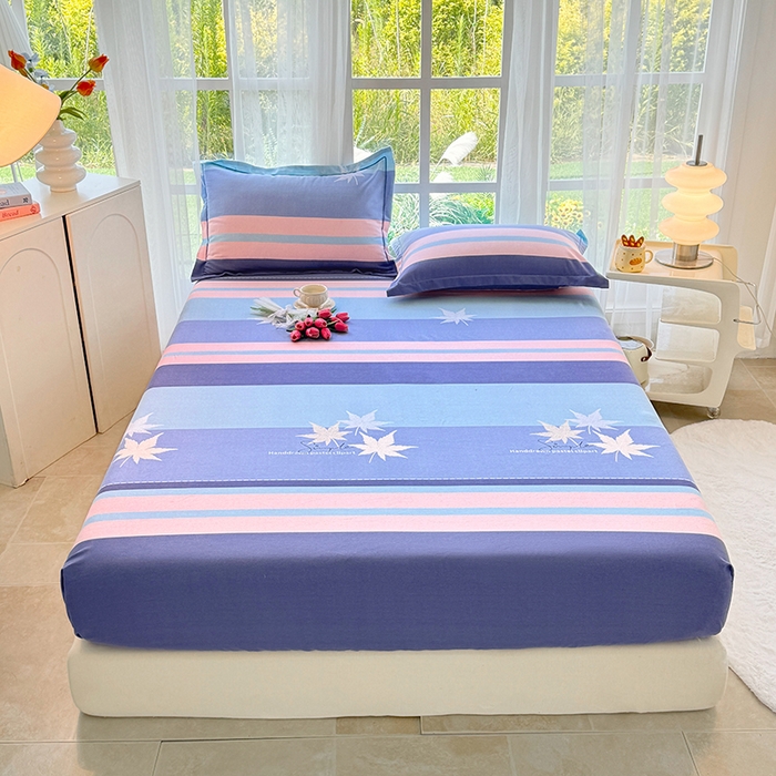 91家纺网 家纺一手货源 找家纺 家贝爱 2024新款加厚生态全棉磨毛床笠 枫林晚蓝