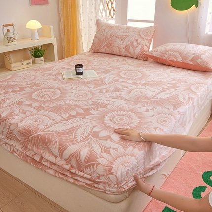 菡宝 2024新款雕花绒230g全消光牛奶绒四件套及单品 - 单床笠 花开向阳粉
