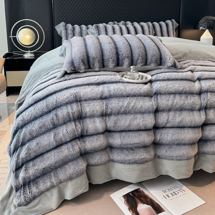 91家纺网 家纺一手货源 找家纺 （总）2025新款冬季宽边条纹兔兔绒牛奶绒四件套