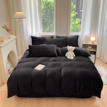 慕澄家纺 2024新款纯色双拼牛奶绒四件套 黑金