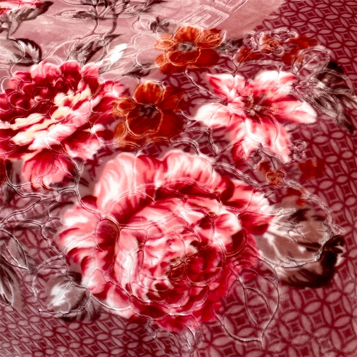 91家纺网 家纺一手货源 找家纺 凯轩毛毛毯毯子网销专供 2024新款花开盛世5D婚庆云毛毯毯子 花开盛世-酒红