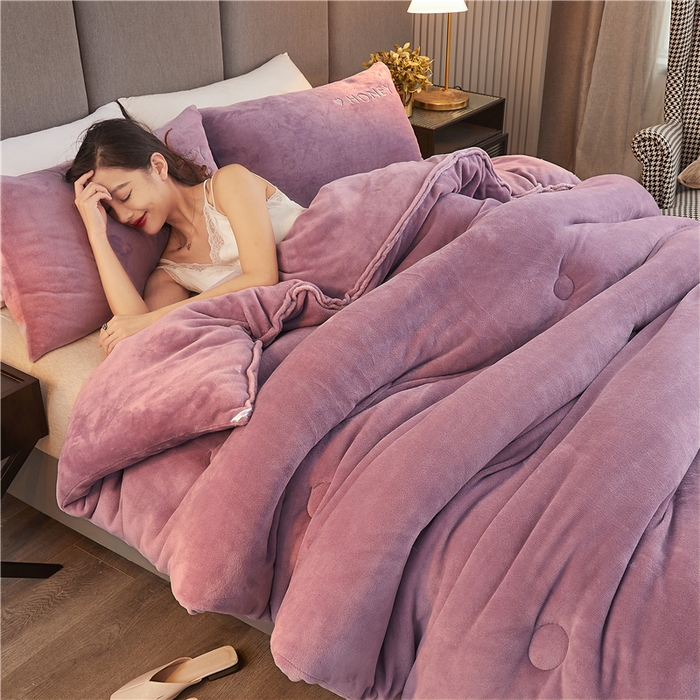 91家纺网 家纺一手货源 找家纺 美梦里 2024新款双面刺绣牛奶绒冬被 黛紫