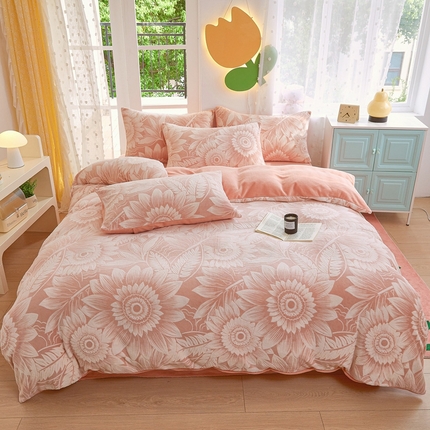 菡宝 2024新款雕花绒230g全消光牛奶绒四件套及单品 - 单被套 花开向阳粉