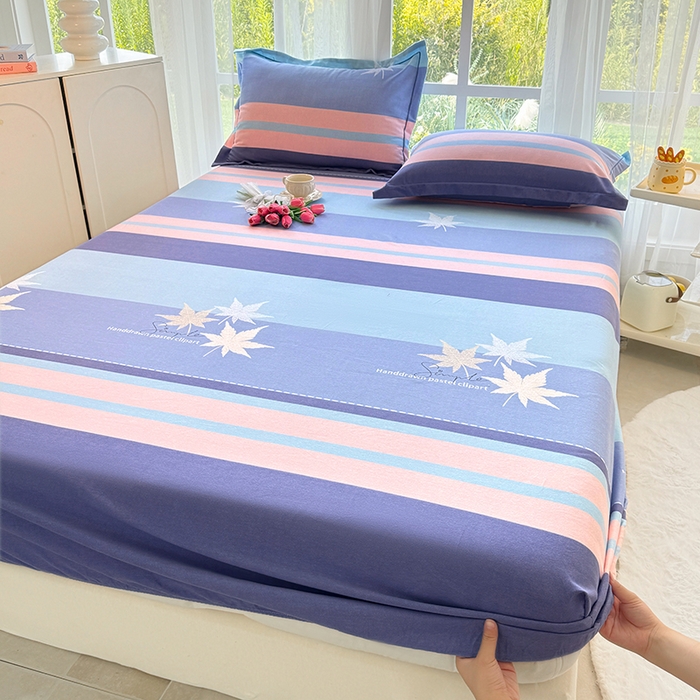 91家纺网 家纺一手货源 找家纺 家贝爱 2024新款加厚生态全棉磨毛床笠 枫林晚蓝