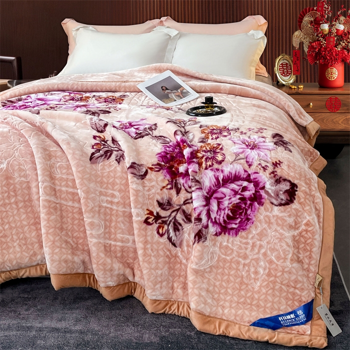 91家纺网 家纺一手货源 找家纺 凯轩毛毛毯毯子网销专供 2024新款花开盛世5D婚庆云毛毯毯子 花开盛世-玉色