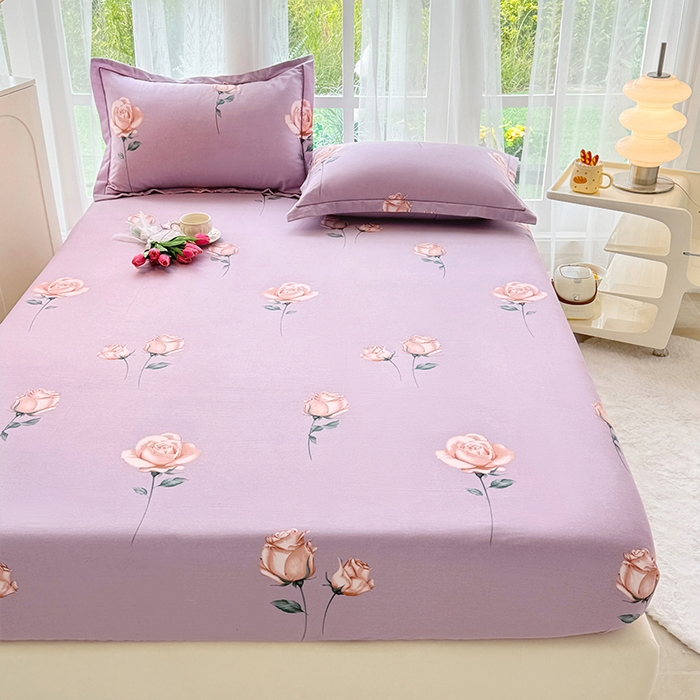 91家纺网 家纺一手货源 找家纺 家贝爱 2024新款加厚生态全棉磨毛床笠 花城紫