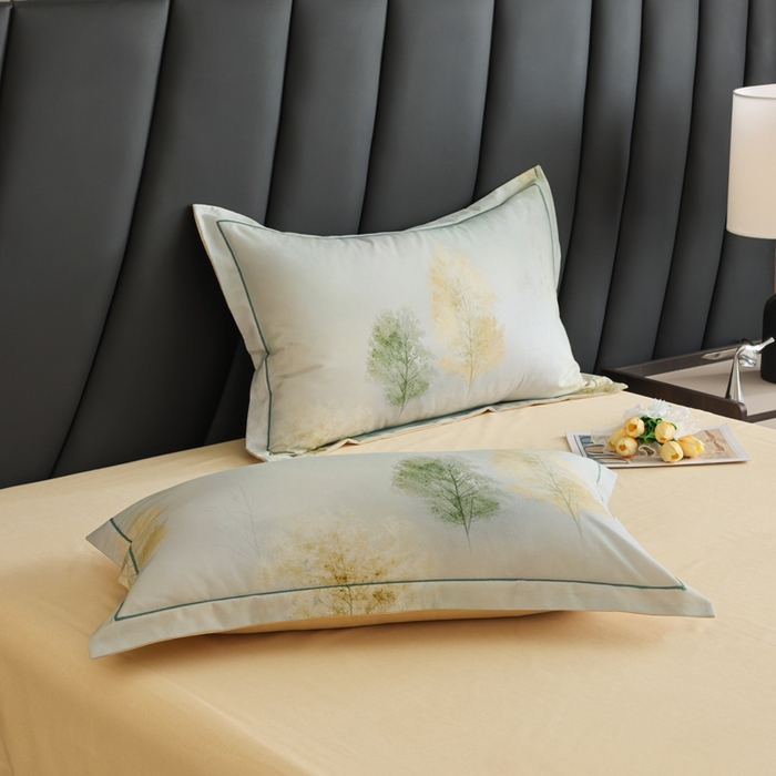 91家纺网 家纺一手货源 找家纺 新月家纺（锦威郎） 2024新款全棉加厚长绒棉数码印花四件套系列 榕树森林-绿