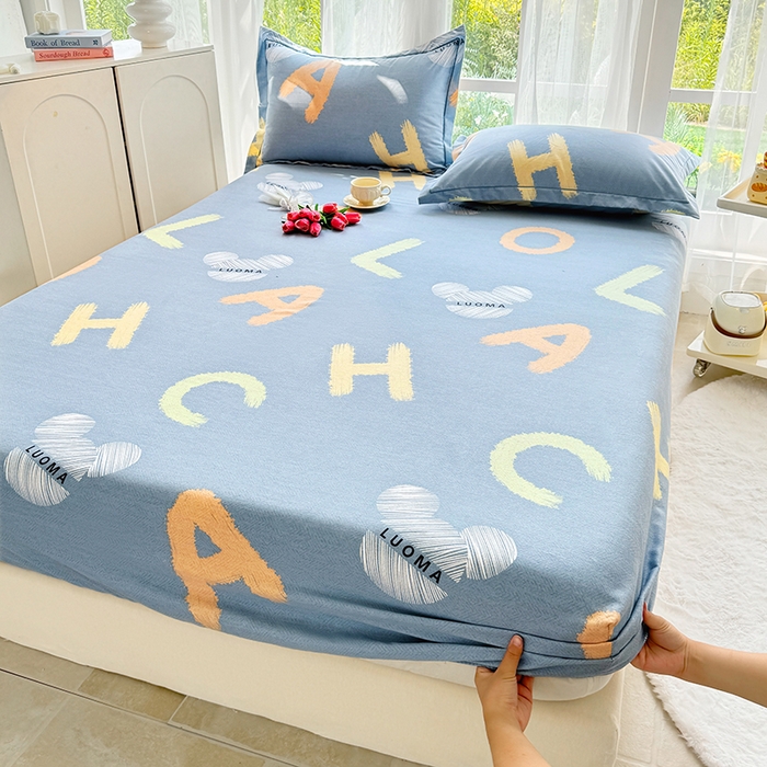 91家纺网 家纺一手货源 找家纺 家贝爱 2024新款加厚生态全棉磨毛床笠 奇妙字母