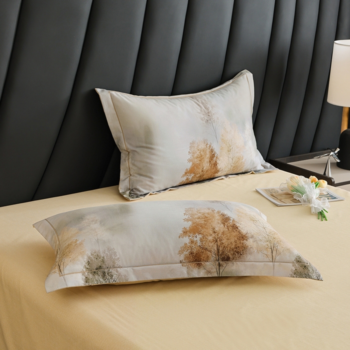 91家纺网 家纺一手货源 找家纺 新月家纺（锦威郎） 2024新款全棉加厚长绒棉数码印花四件套系列 榕树森林-灰