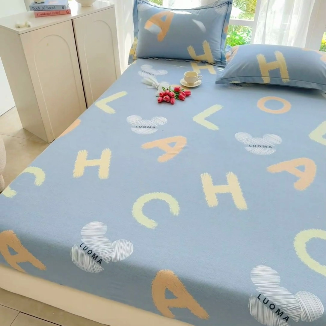 91家纺网 家纺一手货源 找家纺 家贝爱 2024新款加厚生态全棉磨毛床笠 奇妙字母