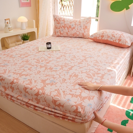 菡宝 2024新款雕花绒230g全消光牛奶绒四件套及单品 - 单床笠 笙如夏花粉