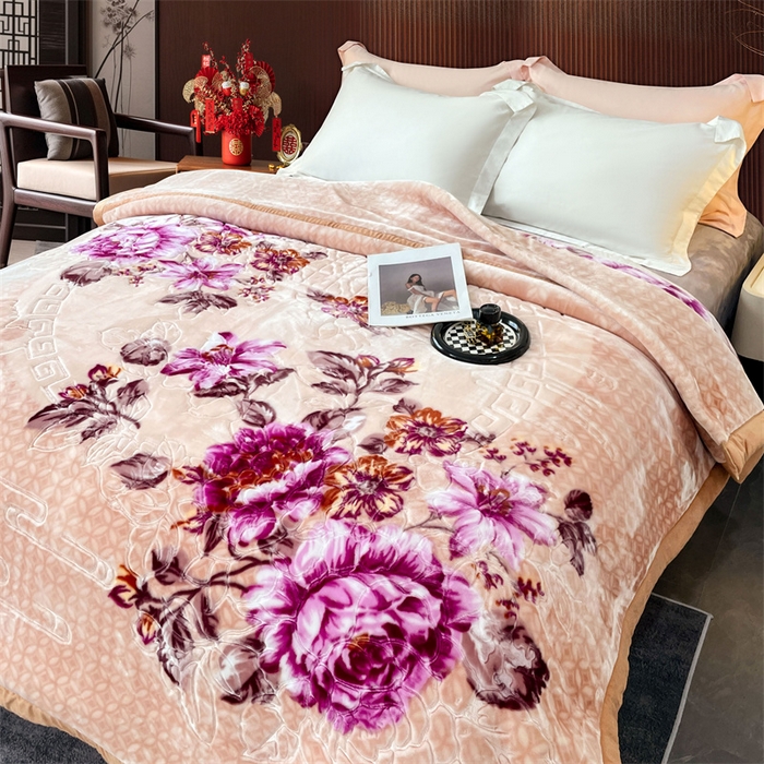 91家纺网 家纺一手货源 找家纺 凯轩毛毛毯毯子网销专供 2024新款花开盛世5D婚庆云毛毯毯子 花开盛世-玉色