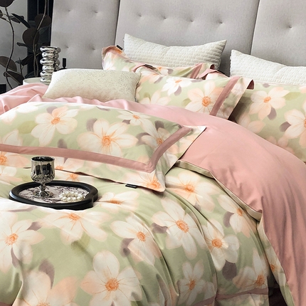 91家纺网 家纺一手货源 找家纺 （总）薏思家纺 2025新款全棉生态磨毛数码印花高奢撞色四件套-繁花系列Blossoms