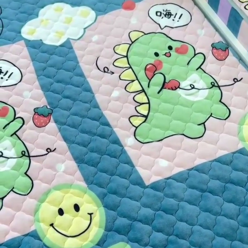 91家纺网 家纺一手货源 找家纺 小虾米 2024新款加厚上下床牛奶绒夹棉床笠款 恐龙宝宝