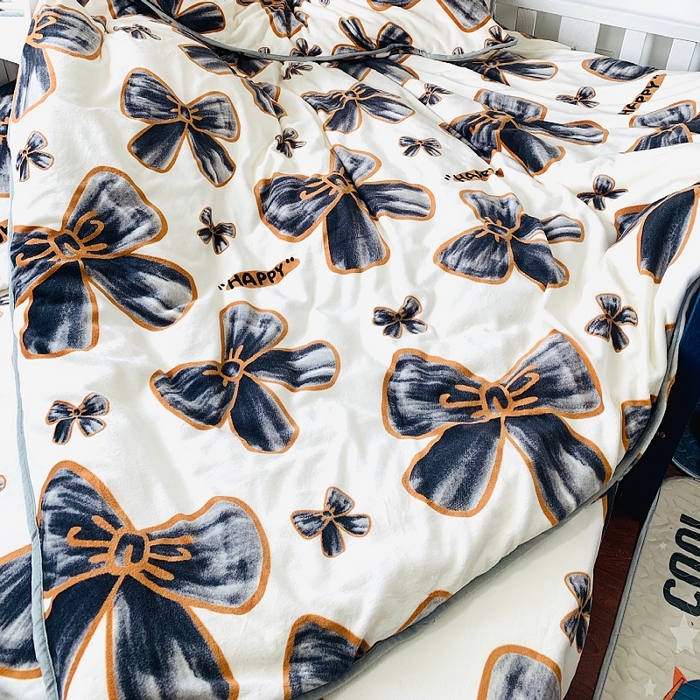 91家纺网 家纺一手货源 找家纺 小虾米 2024新款加厚上下床牛奶绒单被套 蝶恋花