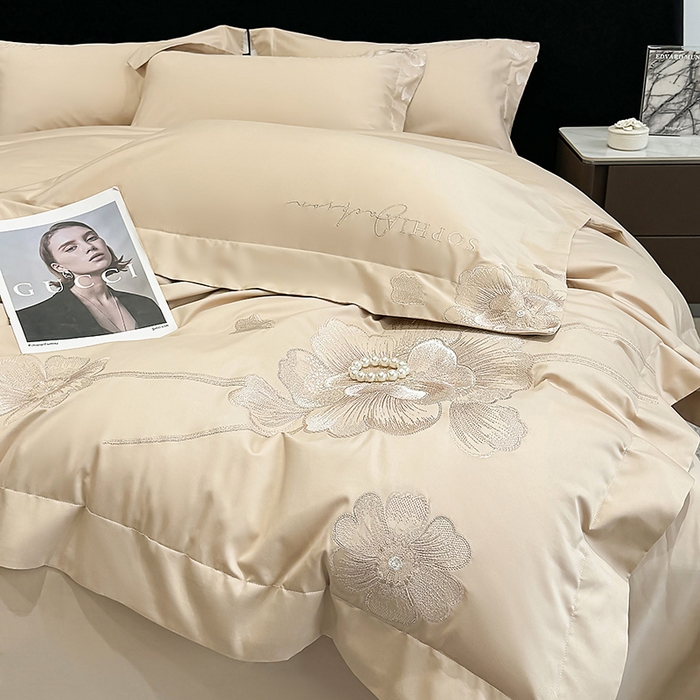 91家纺网 家纺一手货源 找家纺 星蕴家纺 2024新款A类新疆全棉刺绣四件套 浅香槟