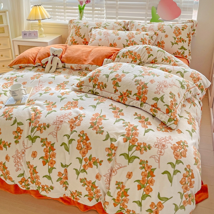 91家纺网 家纺一手货源 找家纺 丽涵家纺 2024秋冬新品冰岛臻棉绒保暖四件套 花季