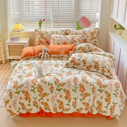 丽涵家纺 2024秋冬新品冰岛臻棉绒保暖四件套 花季