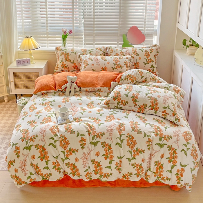 91家纺网 家纺一手货源 找家纺 丽涵家纺 2024秋冬新品冰岛臻棉绒保暖四件套 花季