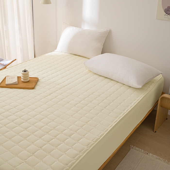 91家纺网 家纺一手货源 找家纺 帕芬鸟家纺 2024新款A类原棉大豆纤维夹棉床垫床笠 床笠款-奶油黄