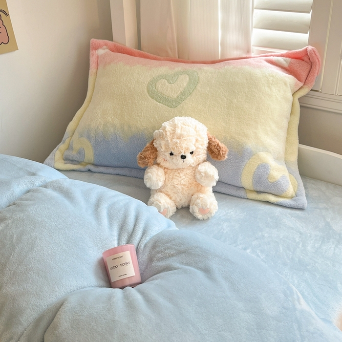 91家纺网 家纺一手货源 找家纺 川悦生活 2024新款雪花绒宿舍三件套 彩虹爱语蓝