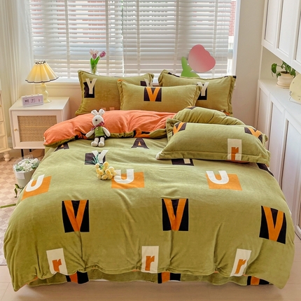 丽涵家纺 2024秋冬新品冰岛臻棉绒保暖四件套 卡罗