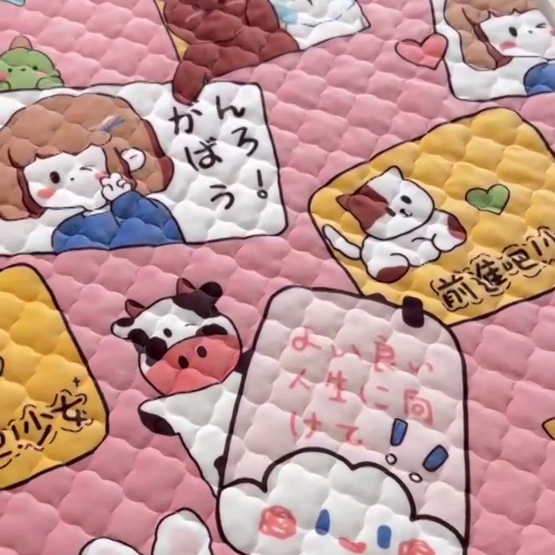 91家纺网 家纺一手货源 找家纺 小虾米 2024新款加厚上下床牛奶绒夹棉床笠款 开心女孩