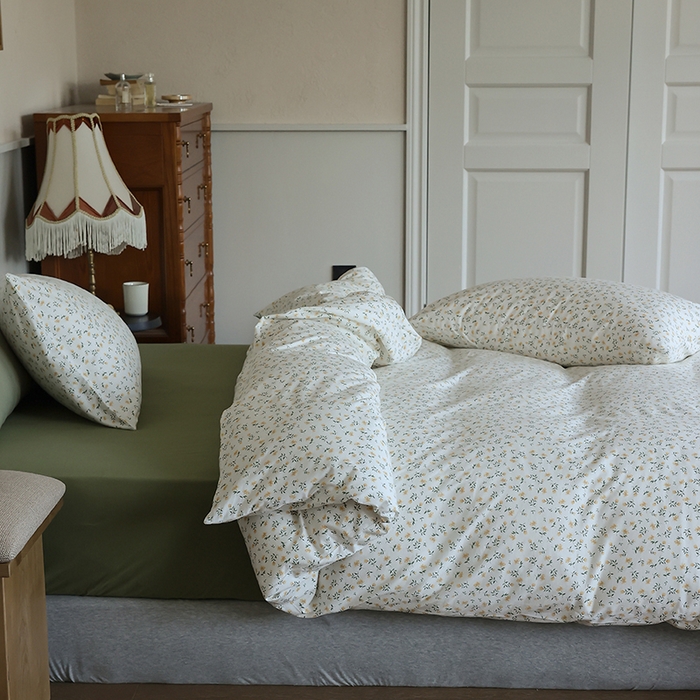 91家纺网 家纺一手货源 找家纺 梦可莱家居 2024新款A类亲肤舒适全棉针织棉四件套 绿叶