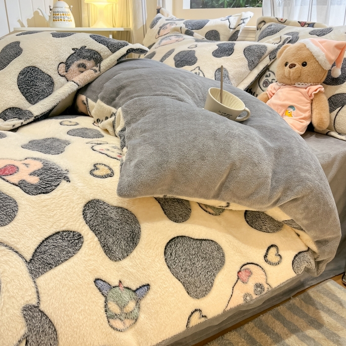 91家纺网 家纺一手货源 找家纺 贝扬思家纺 2024新款加厚雪花绒印花四件套 单纯小新