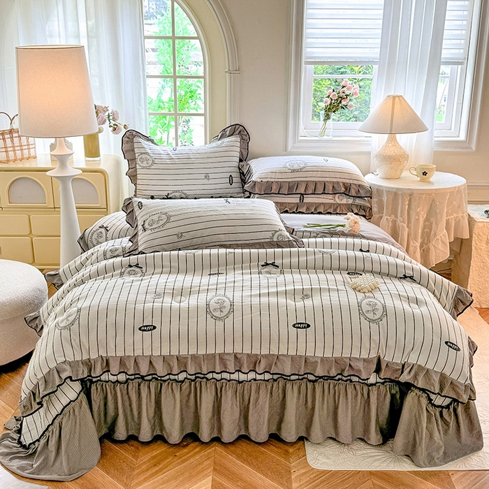 91家纺网 家纺一手货源 找家纺 韩约家纺 2025新款1针织棉皱皱纱床盖款夏凉被春秋被冬被四件套 曼静