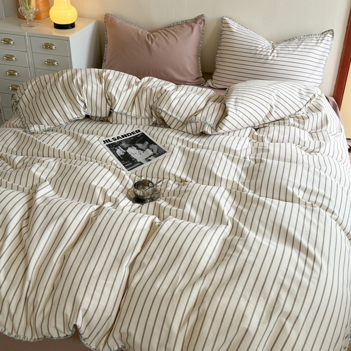 91家纺网 家纺一手货源 找家纺 艾莱家纺 2024新款七彩贝壳系列100S全棉柔顺加厚磨毛四件套 幻珊-咖中条