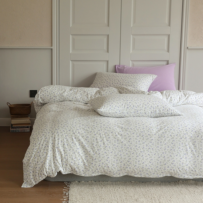 91家纺网 家纺一手货源 找家纺 梦可莱家居 2024新款A类亲肤舒适全棉针织棉四件套 蓝心