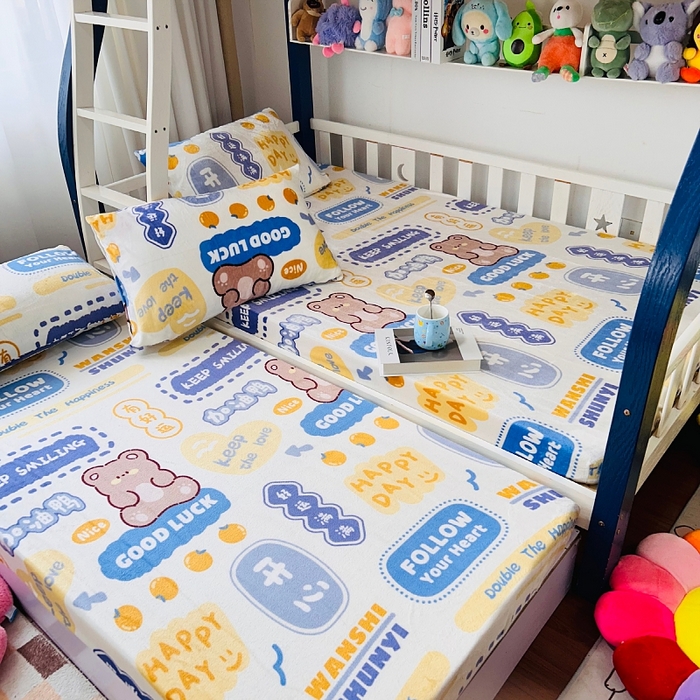 91家纺网 家纺一手货源 找家纺 小虾米 2024新款加厚上下床牛奶绒床笠款 好运满满