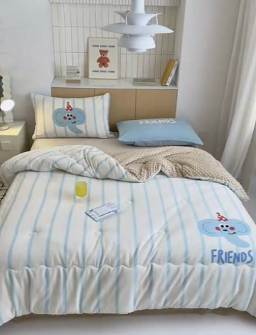 91家纺网 家纺一手货源 找家纺 2024新款卡通大版高克重牛奶绒豆豆被四件套 小象