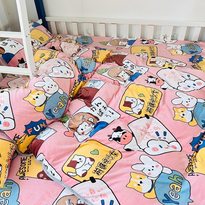 91家纺网 家纺一手货源 找家纺 小虾米 2024新款加厚上下床牛奶绒单被套 开心女孩