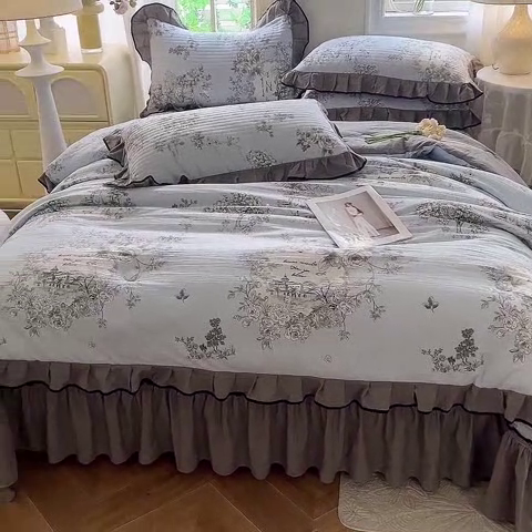 91家纺网 家纺一手货源 找家纺 韩约家纺 2025新款1针织棉皱皱纱床盖款夏凉被春秋被冬被四件套 巴克庄园