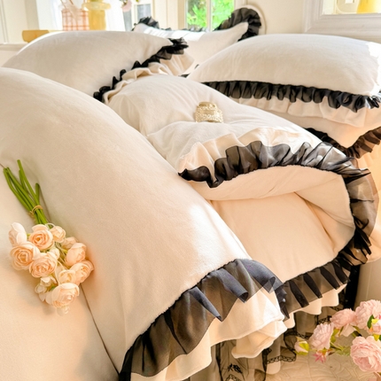 91家纺网 家纺一手货源 找家纺 （总）大麦家纺 2024新款可可甜心花边牛奶绒四件套