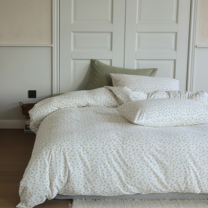 91家纺网 家纺一手货源 找家纺 梦可莱家居 2024新款A类亲肤舒适全棉针织棉四件套 绿叶