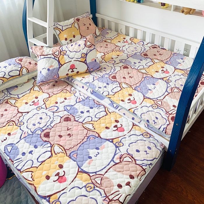 91家纺网 家纺一手货源 找家纺 小虾米 2024新款加厚上下床牛奶绒夹棉床笠款 萌犬