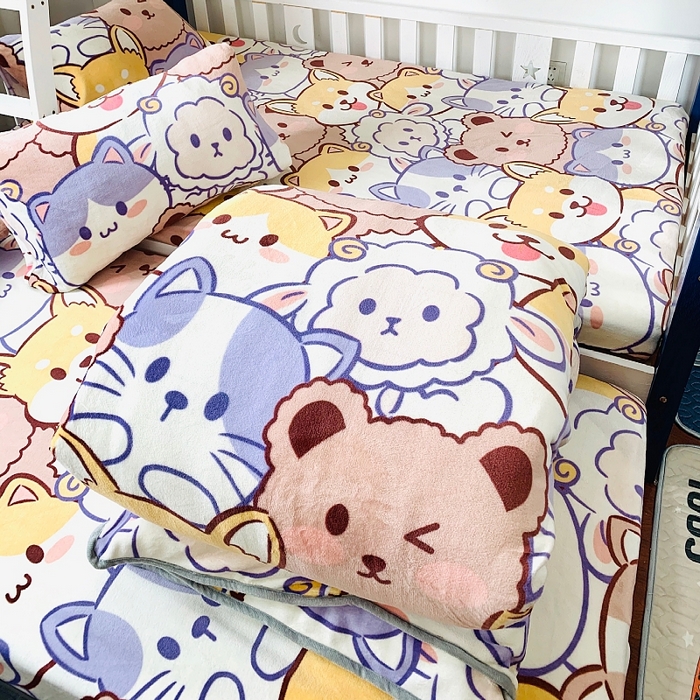 91家纺网 家纺一手货源 找家纺 小虾米 2024新款加厚上下床牛奶绒单被套 萌犬