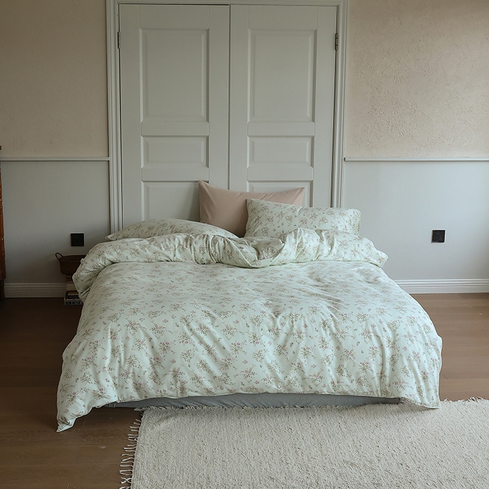 91家纺网 家纺一手货源 找家纺 梦可莱家居 2024新款A类亲肤舒适全棉针织棉四件套 芬芳-绿