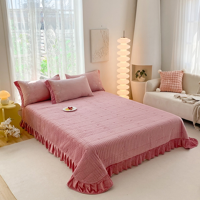 91家纺网 家纺一手货源 找家纺 美伦美焕 2024新款宝宝绒星月床盖四件套 星月 豆沙