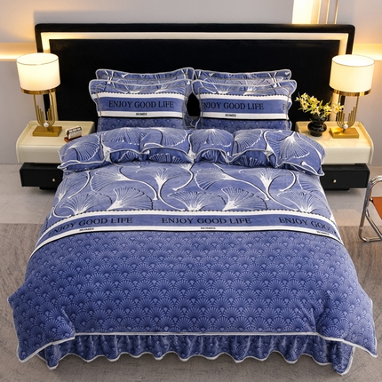 2025新款牛奶绒印花床裙四件套系列-四件套 一叶倾心