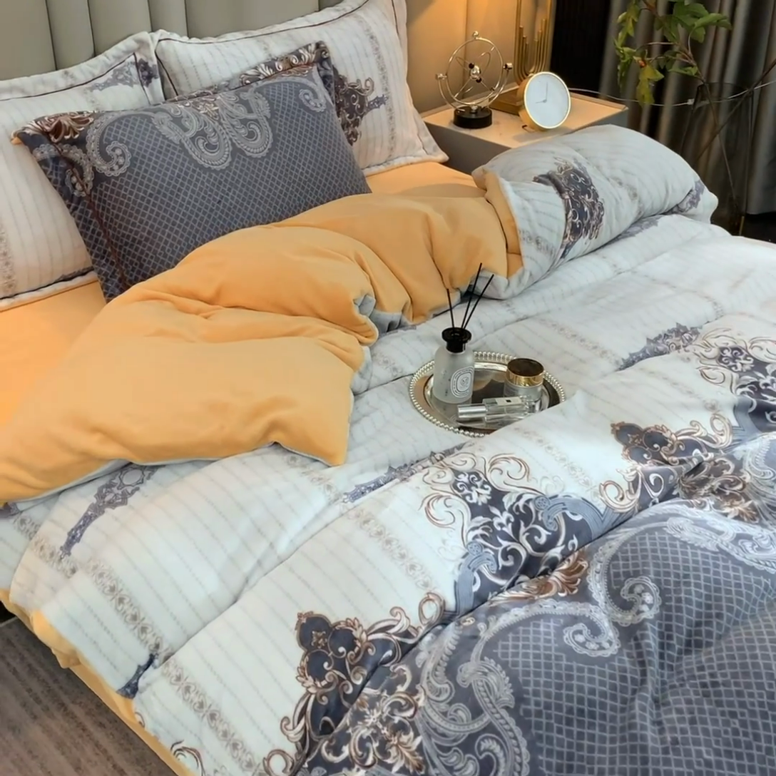 91家纺网 家纺一手货源 找家纺 丽涵家纺 2024秋冬新品冰岛臻棉绒保暖四件套 富丽堂皇
