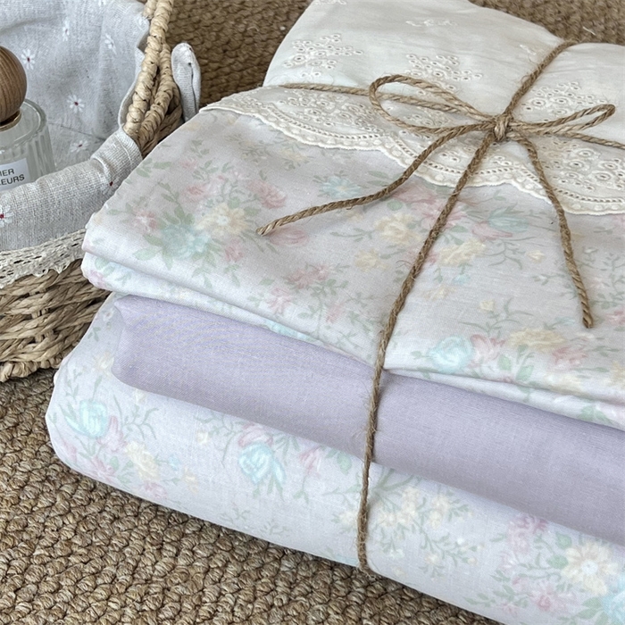 91家纺网 家纺一手货源 找家纺 2024新款全棉印花双层纱四件套--蕾丝花边款  薇薇安-紫