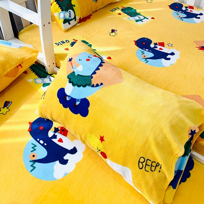 91家纺网 家纺一手货源 找家纺 小虾米 2024新款加厚上下床牛奶绒床笠款 可爱龙