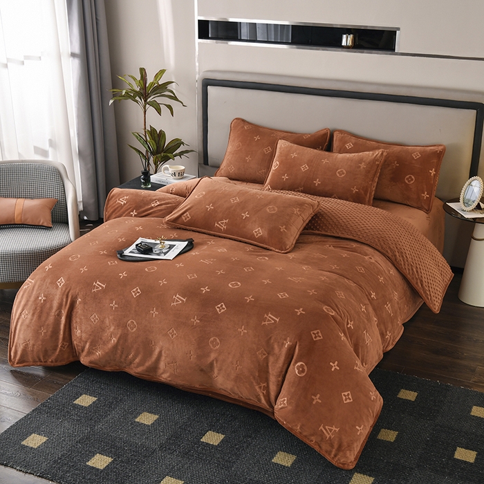 91家纺网 家纺一手货源 找家纺 满羽家纺 2024新款A类高克重婴儿绒提花牛奶绒四件套 爱马仕-橘