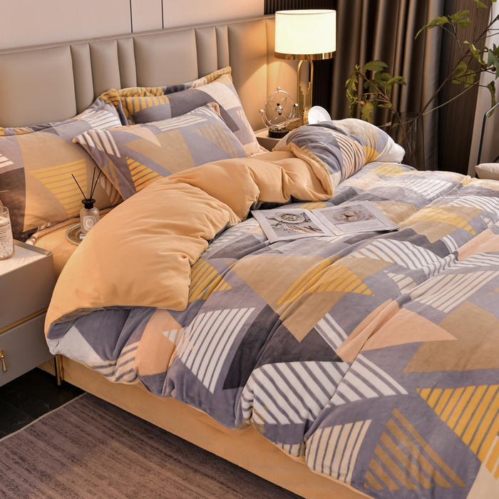 91家纺网 家纺一手货源 找家纺 丽涵家纺 2024秋冬新品冰岛臻棉绒保暖四件套 几何空间